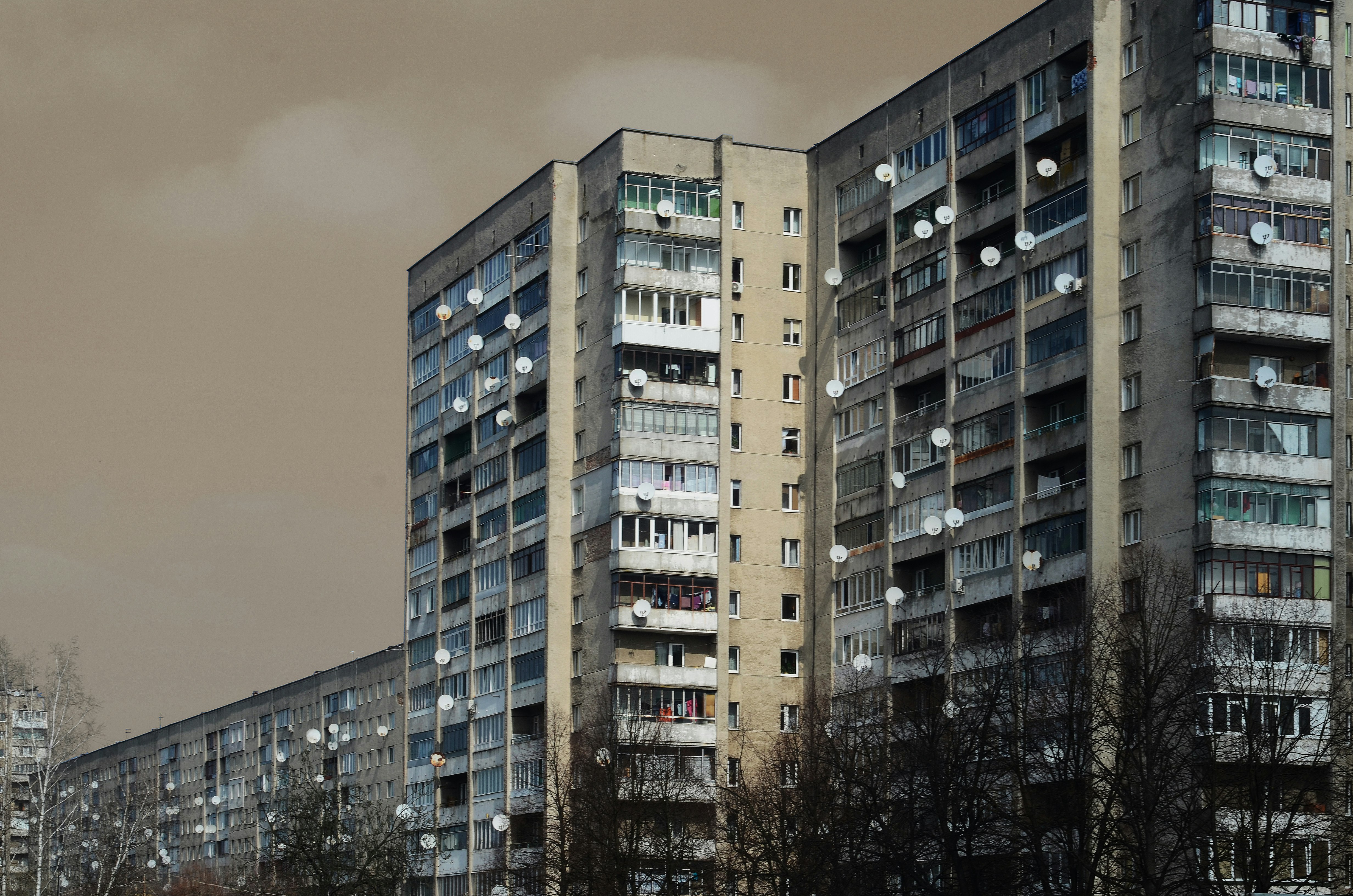 low angle photo of gray building